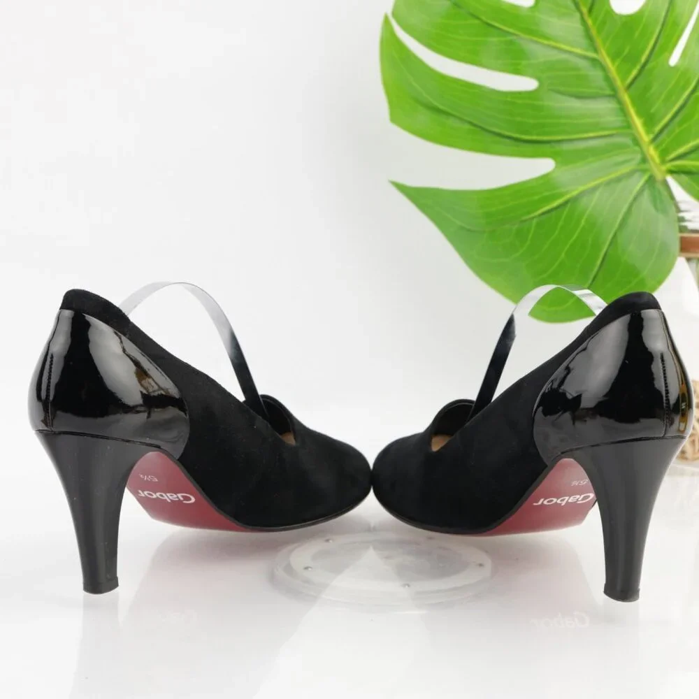 Gabor Womens Vision Pumps Size 8 Black Suede Patent Mid Heel Comfy Dress Shoes